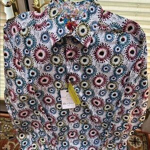Robert Graham Red and Blue Casual Button Down Shirt Vibrant Pattern